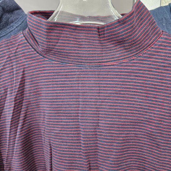 Men Shirt Top Turtle Neck Mock L Casual Cotton Blend Blue Red Solid Stripe Lot 3 - Picture 3 of 12